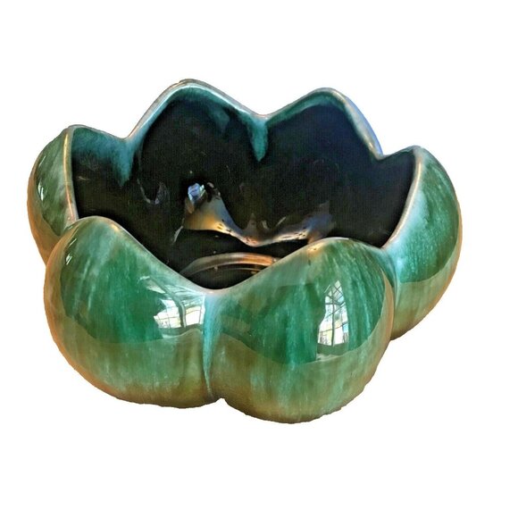 Vintage Blue Mountain BMP Pottery Green Drip Glazed Lotus Bowl Canada MCM - Picture 1 of 7